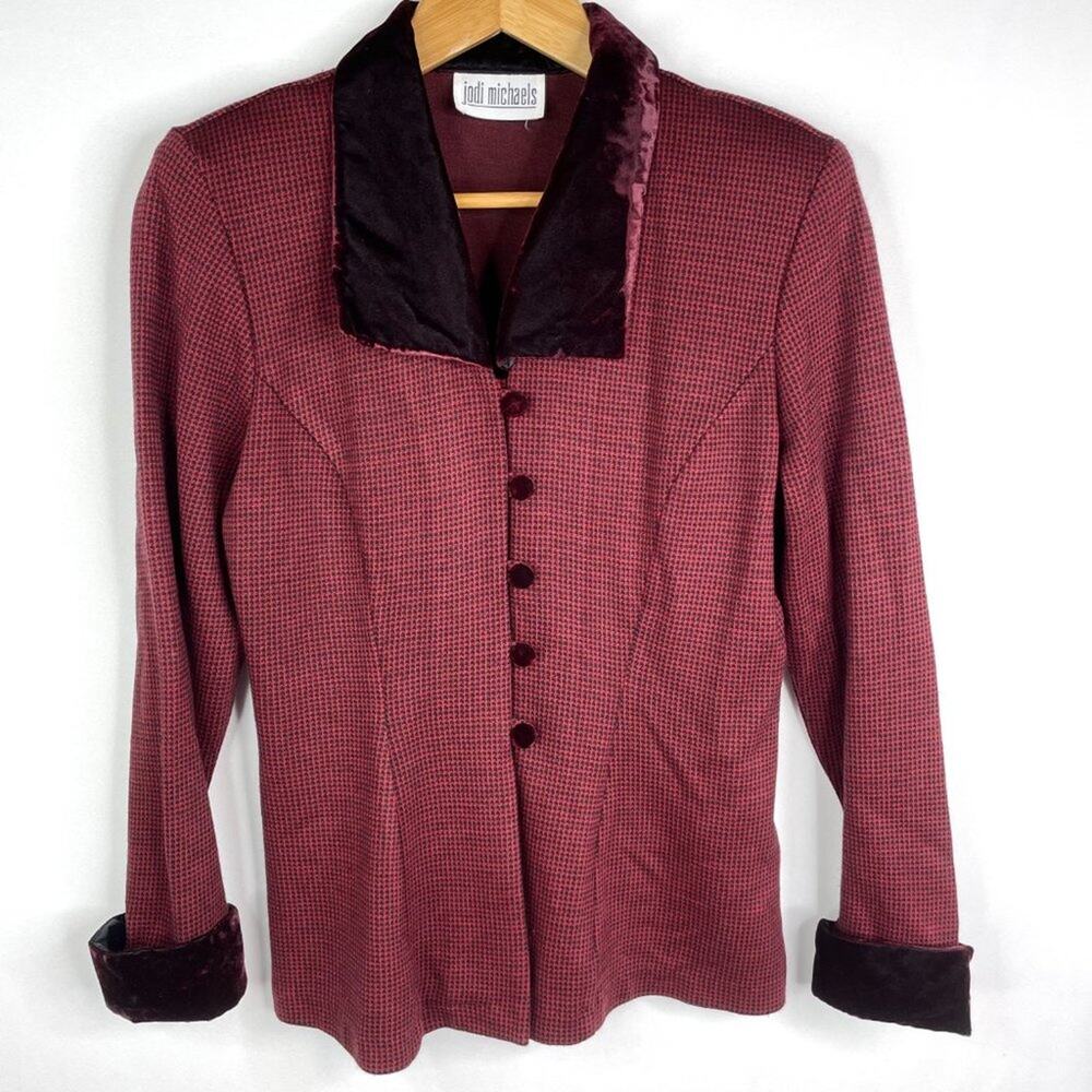 Vintage Jodi Michaels Red Houndstooth Skirt Suit Small - Picture 8 of 8